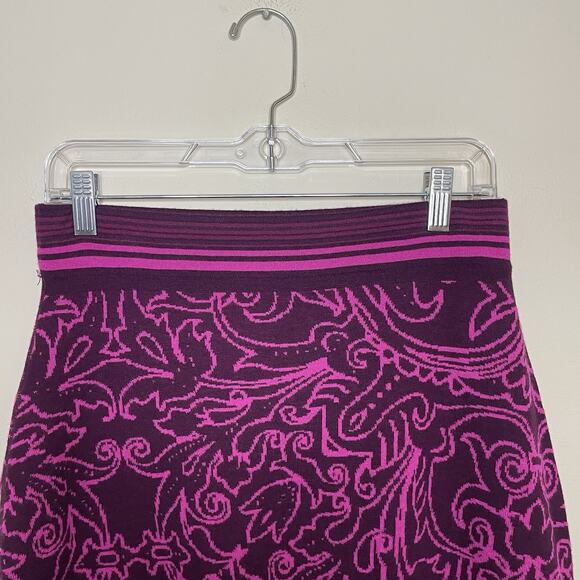 TITLE NINE Purple Pink Merino Wool Knit A Line Skirt Paisley Floral Outdoor Sz S - Picture 2 of 9